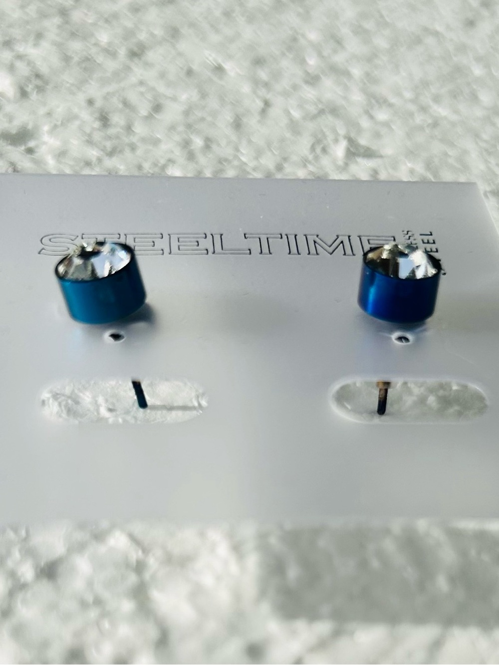 Steeltime Navy Blue Glass Stud Earrings